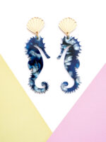 Blue Sea Horse 3 - Dash of Gold Acrylic Earrings