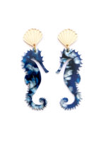 Blue Sea Horse - Dash of Gold Acrylic Earrings