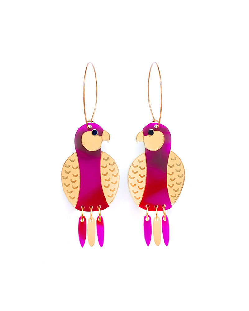 Mr Parrot 3 - Dash of Gold - Acrylic Earrings