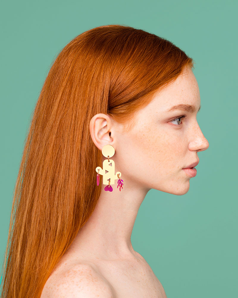 Saguaro 2 - Dash of Gold - Acrylic Earrings