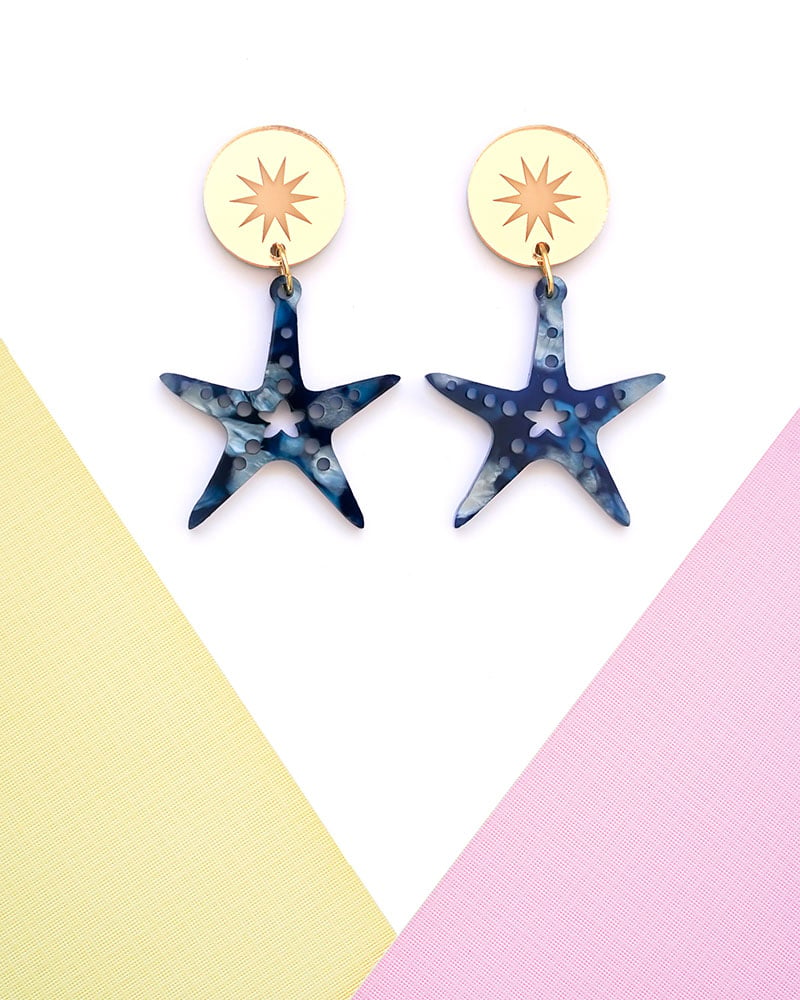 Star Fish-Dash of Gold - Acrylic Earrings